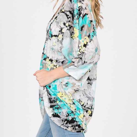 💥SALE💥Turquoise/White Floral Kimono - Picture 2 of 3
